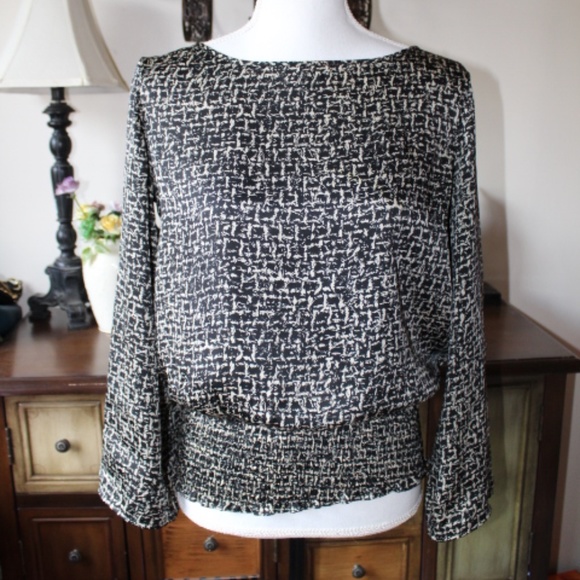 Michael Kors Tops - Michael Kors Black and White Silk Blouson Shirt